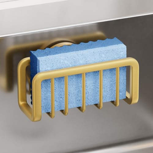 TAILI Einfacher Schwammhalter mit Saugnapf, Spülbecken Organizer – Gold | Einfacher spülschwammhalter mit Saugnapf, schwammhalter spülbecken, Anti Rost, Spülbecken Organizer Lagerung Schwamm, Bürste
