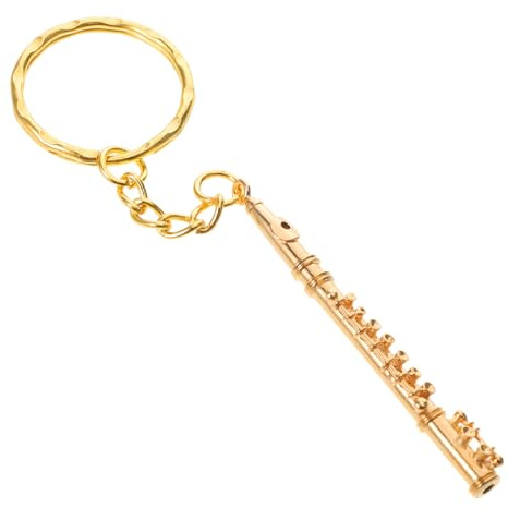 VALICLUD Mini Porte-Clés Flûte en Métal Doré Breloque Musicale Vintage Accessoire Instrument de Musique pour Paquet à Main Cadeau pour Amateurs de Musique et Fêtes Décoration Rétro
