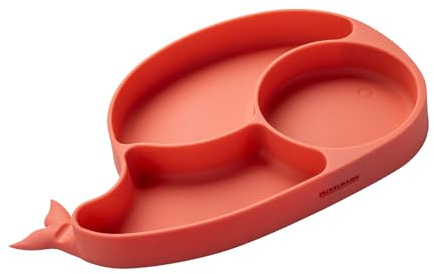 Fackelmann Piatto Silicone Bambini con Ventosa – Vassoio Pappa Antiscivolo con Scomparti, Silicone Alimentare Balena per Neonati e Bimbi, Microonde e Lavastoviglie