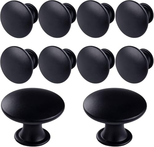 GOEDEKE 10PCS Drawer Knobs, 30mm Black Vintage Cabinet Knobs, Stainless Steel Round Cabinet Knob, Kitchen Cupboard Handles, Door Knobs, Suitable for Kitchen, Dresser, Furniture,Drawer, Wardrobe Doors