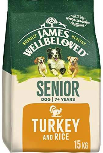JAMES WELLBELOVED - Hypoallergenic Senior Dry Dog - 15 kg - Food Turkey & Rice - Bulk Dog Food Pack