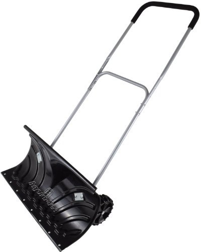 Agora-Tec® Schneeschieber mit Rädern 66 cm Mobile – fahrbarer Schneeräumer mit extra breitem Kunststoffblatt & schwenkbarem Doppel-Stahlstiel mit Softgriff