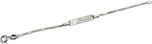 Sterling Silber Figaro Armband mit Herz für Kinder und Teenager 17cm +Gravur auf der Vorderseite oder beidseitige Gravur