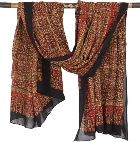GURU SHOP Leichter Pareo Schal, Sarong, Handbedrucktes Baumwolltuch - rot Kombination 2, Herren/Damen, 190x120 cm