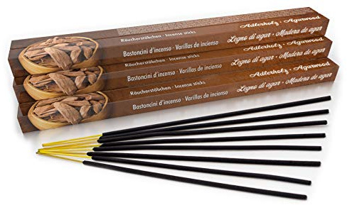 Premium Räucherstäbchen Adlerholz: natürlich traditionell aus Indien in fairer Herstellung. Großpackung mit 10 Boxen = 80 Stück je 45min. Agarwood zur Reinigung