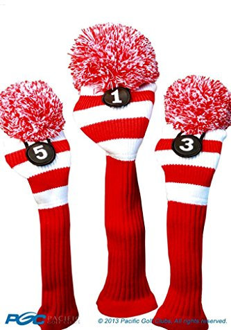 Majek Copritesta per mazze da golf 1 3 5 bianco e rosso in edizione limitata per driver e fairway in legno da 460 cc Tour Knit Retro Vintage Pom Classic Long Neck Metal Longneck Woods Headcovers