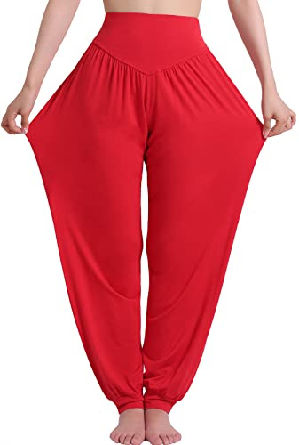 Hoerev Super Soft Spandex Byxor Modal Harem Yoga Pilates，Röd，3XL