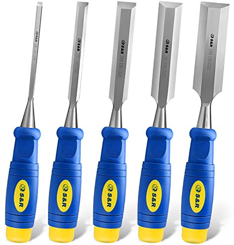 S&R Holz-Werkzeug Set: Stechbeitel, Stemmeisen, Bildhauerbeitel aus gehärtetem Werkzeugstahl – Ideal zum Schnitzen & Gravieren in Hartholz und Weichholz, Größen 6-32 mm, ergonomisch