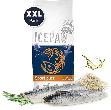 ICEPAW I High Premium Trockenfutter für Sporthunde I Sport Pure 14 kg I Mit Hering und Reis I Adult I Energie I Leistung