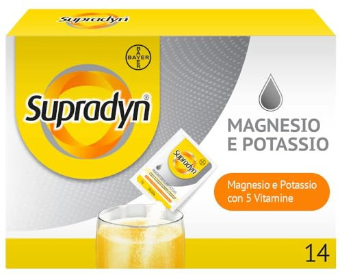 Supradyn Magnesio e Potassio Integratore Multivitaminico con Vitamine B, Vitamina C e Sali Minerali per Stanchezza, Caldo e Sport, 14 Bustine Effervescenti Senza Zucchero, Gusto Arancia