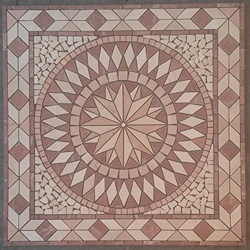 Bodenfliese Fliesenbild Marmor Rosone Rosette 67x67 cm Windrose Naturstein Mosaik Einleger Rot Creme 055