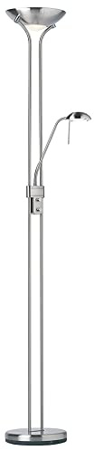 Betta Lighting Mother and Child Uplighter Floor Lamp with Reading Light – Satin Chrome with Adjustable Reading lamp - Standing Uplighter for Living Room, Bedroom, Dining Room – G9 33W and R7s 230W