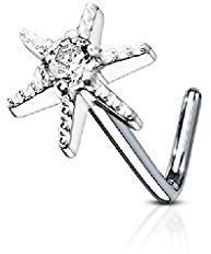 Tapsi´s Coolbodyart® Nasenpiercing L Stecker Gebogen Chirurgenstahl 316L Silber 6mm Zirkonia Stern