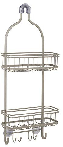 Zenna Home Étagère de douche à suspendre pour salle de bain, étagère de douche en acier avec 2 étagères, résistant à la rouille, système de rangement au-dessus du pommeau de douche, nickel satiné