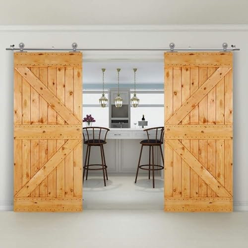CCJH 10.5FT/320cm Stainless Steel Sliding Barn Door Hardware Kit Modern Style Track System,Double Wooden Barn Door Sliding Kit