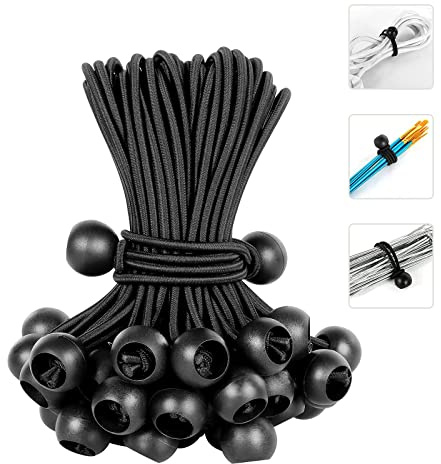 STARVAST 25 Stück Spanngummi mit Kugel für Banner Schwarz, Planenspanner mit Kugel 20 cm, Zelt Gummispanner mit Kugel, Planenbefestigung Zeltgummis Expanderschlinge für Plane (Schwarz)