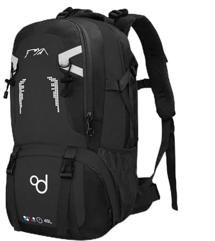 OcioDual Wanderrucksack 40L Schwarz, Travelite Rucksack, Arbeitsrucksack Herren, Wanderrucksack Herren, Rucksack Wasserdicht, Reiserucksack, Camping, Survival und Outdoor-Sport