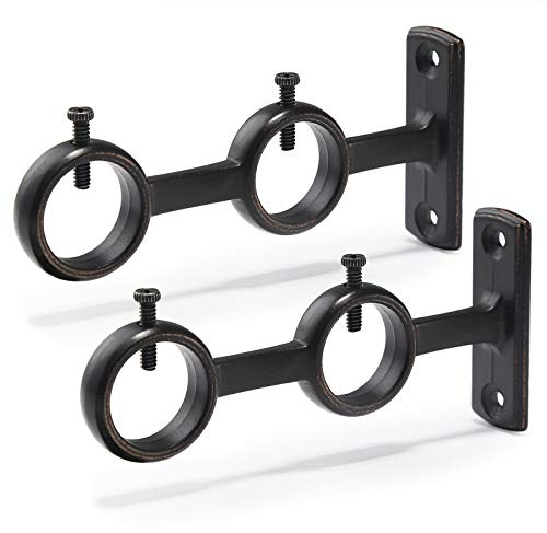 Goowin Lot de 2 supports de tringle à rideaux double crochets pour tringle à rideaux de salon, chambre à coucher, tringle à rideaux (Noir) (2pcs)