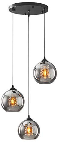 Pendelleuchte Glas Kugel Hängelampe Industrial Deckenlampe Grau
