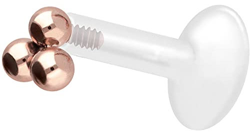 PIERCINGLINE PTFE Labret mit Gewinde TITAN AUFSATZ 3 KUGELN Piercing Lippe Nase Ohr Helix Roségoldfarben 1,2 x 7 mm