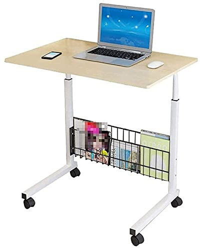 laptoptisch mit Rollen Betttisch Auf Rollen, Höhenverstellbarer Stehschreibtisch Mit Ablagefächern, Tragbarer Computerarbeitsplatz/Laptop-Rolltische(Color:Holzfarbe)