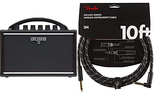 BOSS Ktn-Mini Katana Portable Guitar Amplifier, A Compact, Go-Anywhere Amp That Runs On Batteries - Rich, Full Sound & Fender 990820090 Deluxe Series Instrument Cable - 10 ft – STR/ANG – Black Tweed