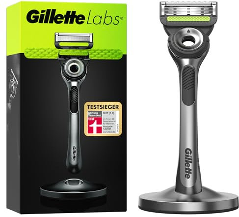 Gillette Labs Nassrasierer Herren, TESTSIEGER VON GILLETTE BEI STIFTUNG WARENTEST, Rasierer mit Reinigungs-Element + 1 Ersatzklinge, Premium-Magnetdock