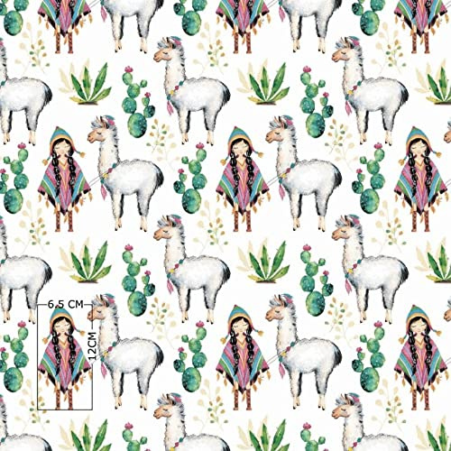 Alpaka Peru Mädchen Kaktus 100x160cm 1 Meter 100% Baumwolle Baumwollstoff Kinder Meterware Handwerken Nähen Stoff