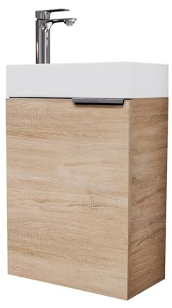 Planetmöbel Waschtisch mit Unterschrank 40 cm Waschbeckenunterschrank, Badmöbel-Set mit Waschbecken für kleine Bäder, Gäste WC, Sonoma Eiche (inkl. Armatur Chrom)