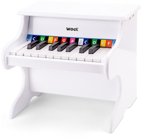 Woet® Pianoforte Giocattolo Nero in Legno per Bambini, Strumento Musicale con 18 Tasti, Libretto Musicale a Colori, Carta Scala, Piano per Principianti, Gioco Educativo, A Partire da 3 Anni