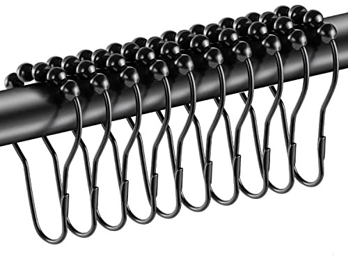 20 Pezzi Ganci Tenda Doccia, 7,5 x 4 cm Tende da Doccia con Sistema Scorrevole Anelli Anelli Tenda Anelli per Tende in Metallo per Asta per Tenda da Doccia (Nero)