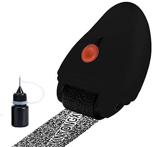 Identity Theft Protection Roller Stamp, Data Defender Wide Rolling Security Stamp, Secure Confidential ID Blackout Security, Anti Theft and Privacy Safety (Black)