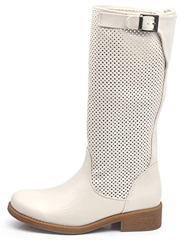 IF Fashion Botas de mujer Biker Motociclista perforadas Primaveras Verano con Hebilla LY71-5, 70 4 Beige, 38 EU
