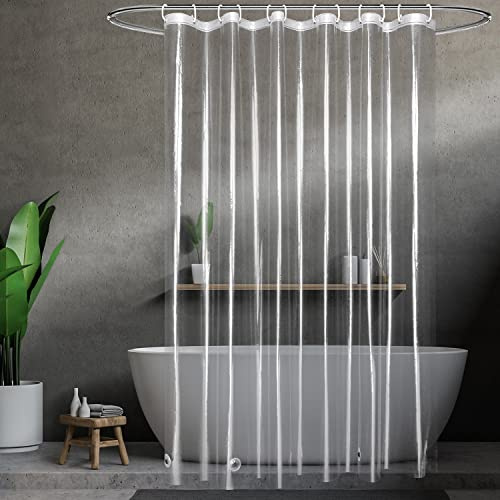UFRIDAY 203 cm duschdraperifoder, extra långt duschdraperi eller foder 183 x 203 cm, transparent 9 G klart duschdraperifoder, EVA-duschdraperi med 5 bottenmagneter och 12 öljetthål