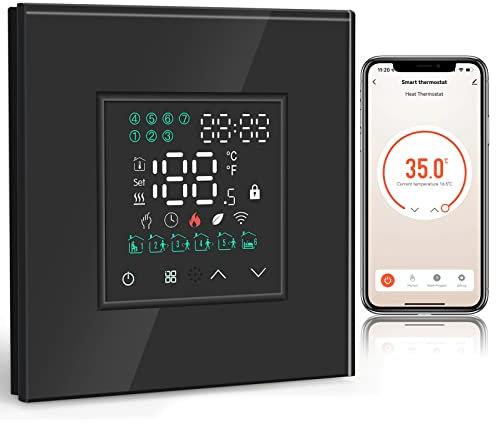 BSEED Termostato Smart Alexa, Termostato per Riscaldamento Elettrico a Pavimento, Termostato Programmabile per Riscaldamento Elettrico 16A, Compatibile con Alexa e Google Home Nero (Hub Non Richiesto)