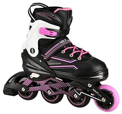 Nils Inline Skates Damen Inliner ABEC7 Verstellbare Inlineskates für Kinder (Schwarz-Rosa, 39-42)