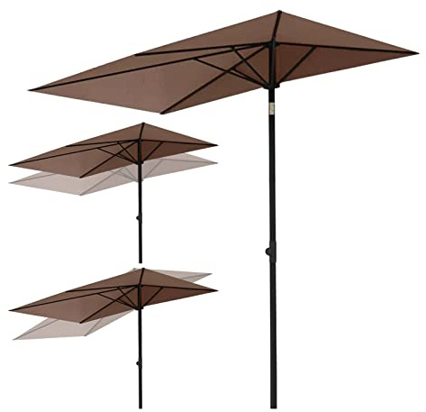 FQMYLTYN Parasol Rectangulaire Petit Parasol de Balcon avec Hauteur Réglable et Inclinable UPF 50+ Pliable pour Extérieur (Brown)