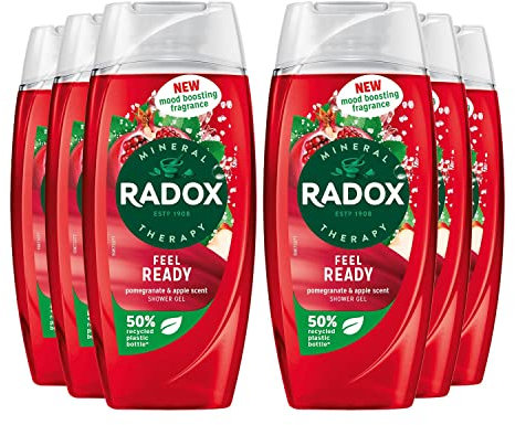 Radox Mineral Therapy Feel Ready Shower Gel with Pomegranate & Apple Scent - 225ml (Pack of 6)