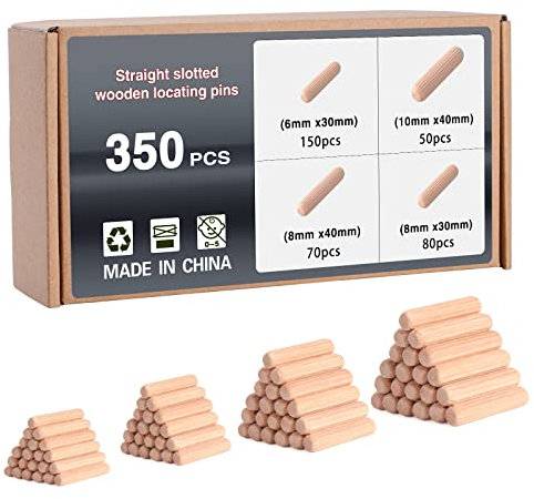 Mynoozi Tasselli in Legno, Spine Legno, Scanalate in Legno, Perni di Legno Duro Perno Scanalato Tasselli Perni Scanalati per Mobili, Progetti di Artigianato, Fai Da Te (6/8/10mm, 350)