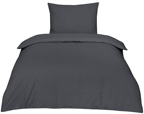 Betz Parure de lit 2 pièces en Tissu Seersucker 100% Coton avec Fermeture éclair - Infroissable -Taille de Housse de Couette 155/220 cm + taie d'oreiller 80/80 cm Couleur Gris