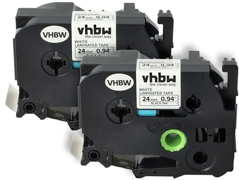 vhbw 2x Schriftband-Kassette kompatibel mit Brother P-Touch H 500 Li | H 500, E 500 VP, PT-1400, P 700 Etiketten-Drucker 8m x 24mm Schwarz auf Weiß