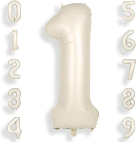 Number 1 Balloons Cream 40 inch, Jumbo Digital Foil Mylar Balloon for Birthday Party Wedding Anniversary Celebration Decoration