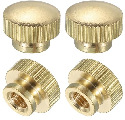 sourcing map Knurled Thumb Nuts, 4Pcs M5 x D12mm x H9mm Brass High Head Blind Hole with Collar High Head Blind Hole Round Knobs Fasteners for 3D Printer Parts, Machine Tools
