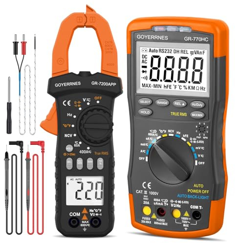 Multimètre numérique AC DC Amp mètre pince amperemetrique sans contact Ampèremètre sans contact, plage automatique avec application mobile pour la mesure de la température Ohm, capacité de continuité