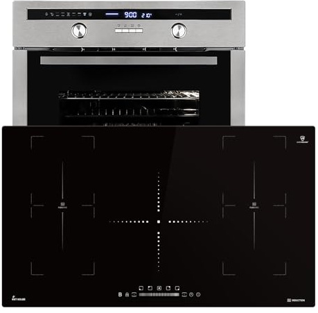 Autarkes Herdset: 60cm Einbaubackofen EB8013ED + 90cm Induktionskochfeld IH89005FZ | Drehspieß | Kerntemperaturfühler | Grill | Heißluft | Teleskopauszüge | Automatik-Timer | SET8013IH890FZ