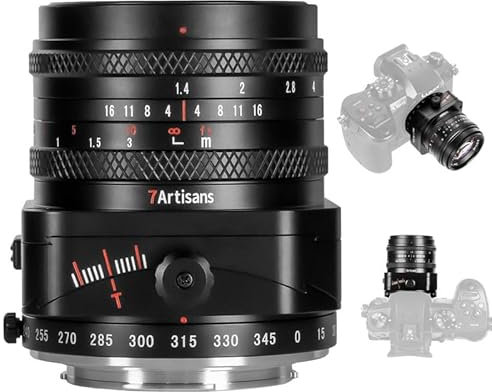 7artisans Tilt Objectif 50 mm F1.4 plein format Mise au point manuelle pour appareils photo sans miroir pour appareils photo à monture M43