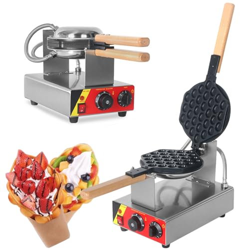 Máquina para hacer gofres con burbujas, máquina para hacer gofres con hojaldre de huevo comercial, 1000 W máquina para hacer gofres antiadherente, de acero inoxidable para postres de helado