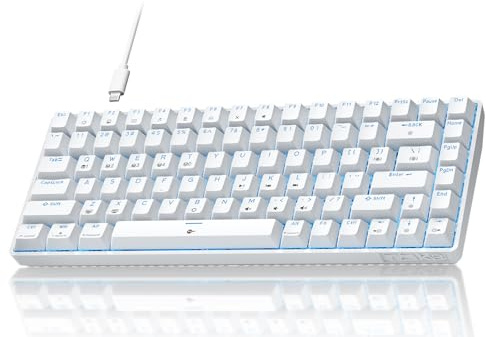 TMKB T84SE Gaming Tastatur, QWERTY US Layout, 84 Tasten Mechanische Tastatur mit Blaue LED, N-Key Rollover Blue Switch Keyboard für PC Windows/Mac OS, Weiß