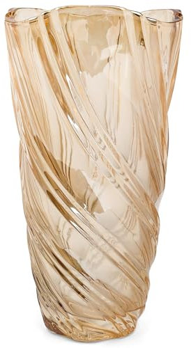 Glas Vasen Blumenvase 24 cm Hoch Moderne minimalistische Vase Gartenparty für Home Esstisch, Geschenk Hochzeit, Housewarming Party, für Mama zum Geburtstag, Geschenkideen Glasvase, Bernstein