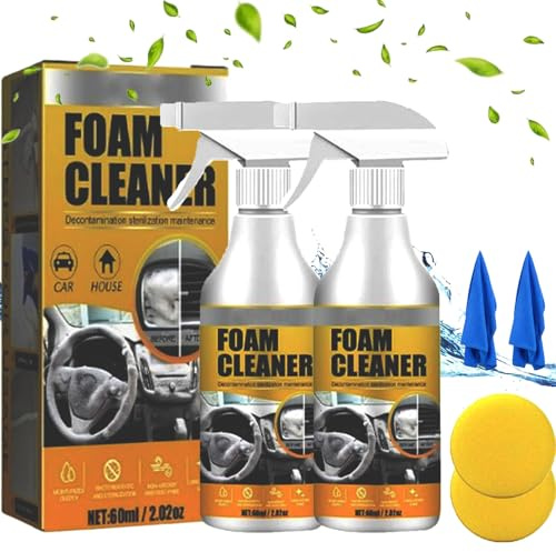 Foam Cleaner for Car, Multi-purpose Foam Cleaner Spray for Car, All Around Master Foam Cleaner, Car Interior Exterior, Multi-surface Stain, Remover for Leather, Fabric, Vinyl, Plastic (2pc)